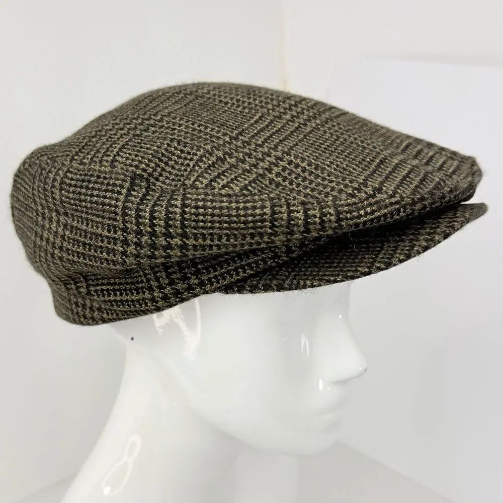 Kenneth Michael Brown Wool Plaid Tweed Faux Fur Earflap Newsboy Vintage Cap
